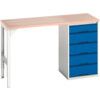 Verso Pedestal Bench 1500 x 600 x 930mm 5 Drawers - Light Grey/Blue thumbnail-0