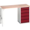 Verso Pedestal Bench 1500 x 600 x 930mm 5 Drawers - Light Grey/Red thumbnail-0