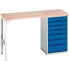 Verso Pedestal Bench 1500 x 600 x 930mm 7 Drawers - Light Grey/Blue thumbnail-0