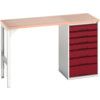 Verso Pedestal Bench 1500 x 600 x 930mm 7 Drawers - Light Grey/Red thumbnail-0