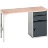 Verso Pedestal Bench 1500 x 600 x 930mm 2 Drawers and 1 Cupboard - Light/Anthracite Grey thumbnail-0