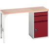 Verso Pedestal Bench 1500 x 600 x 930mm 2 Drawers and 1 Cupboard - Light Grey/Red thumbnail-0