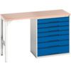 Verso Pedestal Bench 1500 x 600 x 930mm 7 Drawers - Light Grey/Blue thumbnail-0