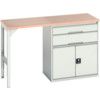 Verso Pedestal Bench 1500 x 600 x 930mm 2 Drawers and 1 Cupboard - Light Grey thumbnail-0