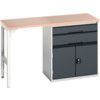 Verso Pedestal Bench 1500 x 600 x 930mm 2 Drawers and 1 Cupboard - Light/Anthracite Grey thumbnail-0