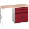 Verso Pedestal Bench 1500 x 600 x 930mm 2 Drawers and 1 Cupboard - Light Grey/Red thumbnail-0