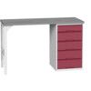 Verso Pedestal Bench 1500 x 600 x 930mm 5 Drawers - Light Grey/Red thumbnail-0