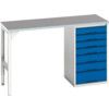 Verso Pedestal Bench 1500 x 600 x 930mm 7 Drawers - Light Grey/Blue thumbnail-0