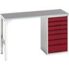 Verso Pedestal Bench 1500 x 600 x 930mm 7 Drawers - Light Grey/Red thumbnail-0