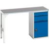 Verso Pedestal Bench 1500 x 600 x 930mm 2 Drawers and 1 Cupboard - Light Grey/Blue thumbnail-0