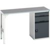 Verso Pedestal Bench 1500 x 600 x 930mm 2 Drawers and 1 Cupboard - Light/Anthracite Grey thumbnail-0