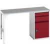 Verso Pedestal Bench 1500 x 600 x 930mm 2 Drawers and 1 Cupboard - Light Grey/Red thumbnail-0