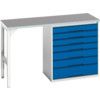 Verso Pedestal Bench 1500 x 600 x 930mm 7 Drawers - Light Grey/Blue thumbnail-0