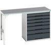 Verso Pedestal Bench 1500 x 600 x 930mm 7 Drawers - Light/Anthracite Grey thumbnail-0