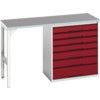 Verso Pedestal Bench 1500 x 600 x 930mm 7 Drawers - Light Grey/Red thumbnail-0