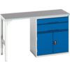 Verso Pedestal Bench 1500 x 600 x 930mm 2 Drawers and 1 Cupboard - Light Grey/Blue thumbnail-0