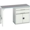 Verso Pedestal Bench 1500 x 600 x 930mm 2 Drawers and 1 Cupboard - Light Grey thumbnail-0