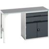 Verso Pedestal Bench 1500 x 600 x 930mm 2 Drawers and 1 Cupboard - Light/Anthracite Grey thumbnail-0