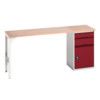 Verso Pedestal Bench 2000 x 600 x 930mm 2 Drawers and 1 Cupboard - Light Grey/Red thumbnail-0