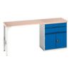 Verso Pedestal Bench 2000 x 600 x 930mm 2 Drawers and 1 Cupboard - Light Grey/Blue thumbnail-0