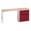 Verso Pedestal Bench 2000 x 600 x 930mm 2 Drawers and 1 Cupboard - Light Grey/Red thumbnail-0