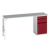 Verso Pedestal Bench 2000 x 600 x 930mm 2 Drawers and 1 Cupboard - Light Grey/Red thumbnail-0