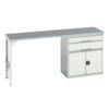 Verso Pedestal Bench 2000 x 600 x 930mm 2 Drawers and 1 Cupboard - Light Grey thumbnail-0