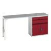 Verso Pedestal Bench 2000 x 600 x 930mm 2 Drawers and 1 Cupboard - Light Grey/Red thumbnail-0