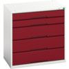 Verso Drawer Cabinet, 5 Drawers, Light Grey/Red, 800 x 800 x 550mm thumbnail-0