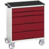 Verso Mobile Storage Cabinet, 5 Drawers, Light Grey/Red, 965 x 800 x 550mm thumbnail-0