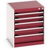 Cubio Drawer Cabinet, 5 Drawers, Light Grey/Red, 600 x 525 x 525mm thumbnail-0