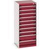 Cubio Drawer Cabinet, 10 Drawers, Light Grey/Red, 1200 x 525 x 525mm thumbnail-0