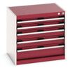 Cubio Drawer Cabinet, 5 Drawers, Light Grey/Red, 600 x 650 x 525mm thumbnail-0