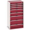 Cubio Drawer Cabinet, 8 Drawers, Light Grey/Red, 1200 x 650 x 525mm thumbnail-0