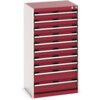 Cubio Drawer Cabinet, 10 Drawers, Light Grey/Red, 1200 x 650 x 525mm thumbnail-0