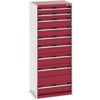 Cubio Drawer Cabinet, 9 Drawers, Light Grey/Red, 1600 x 650 x 525mm thumbnail-0