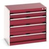 Cubio Drawer Cabinet, 4 Drawers, Light Grey/Red, 700 x 800 x 525mm thumbnail-0