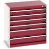 Cubio Drawer Cabinet, 6 Drawers, Light Grey/Red, 800 x 800 x 525mm thumbnail-0