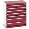 Cubio Drawer Cabinet, 7 Drawers, Light Grey/Red, 900 x 800 x 525mm thumbnail-0