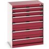 Cubio Drawer Cabinet, 6 Drawers, Light Grey/Red, 1000 x 800 x 525mm thumbnail-0