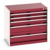 Cubio Drawer Cabinet, 5 Drawers, Light Grey/Red, 700 x 800 x 525mm thumbnail-0