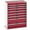 Cubio Drawer Cabinet, 8 Drawers, Light Grey/Red, 1000 x 800 x 525mm thumbnail-0