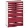 Cubio Drawer Cabinet, 7 Drawers, Light Grey/Red, 1200 x 800 x 525mm thumbnail-0