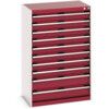 Cubio Drawer Cabinet, 10 Drawers, Light Grey/Red, 1200 x 800 x 525mm thumbnail-0