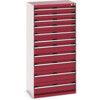 Cubio Drawer Cabinet, 11 Drawers, Light Grey/Red, 1600 x 800 x 525mm thumbnail-0