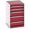 Cubio Drawer Cabinet, 5 Drawers, Light Grey/Red, 800 x 525 x 650mm thumbnail-0