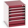 Cubio Drawer Cabinet, 5 Drawers, Light Grey/Red, 600 x 525 x 650mm thumbnail-0