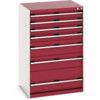 Cubio Drawer Cabinet, 7 Drawers, Light Grey/Red, 1200 x 800 x 650mm thumbnail-0