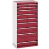 Cubio Drawer Cabinet, 9 Drawers, Light Grey/Red, 1600 x 800 x 650mm thumbnail-0