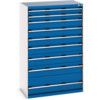 Cubio Drawer Cabinet, 9 Drawers, Blue/Light Grey, 1600 x 1050 x 650mm thumbnail-0